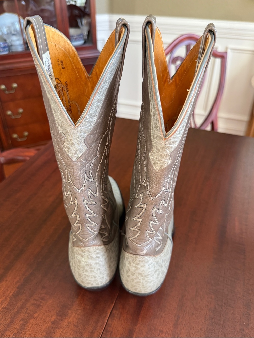 Vintage 80s NOCONA Exotic Antelope Cowboy Boots Gray/Sage Mens Size 8.5 D - USA - Picture 6 of 13